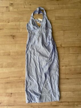 Bali Lane Periwinkle Linen Halter Midi Dress NWT Blue Coastal Resort Tie Back